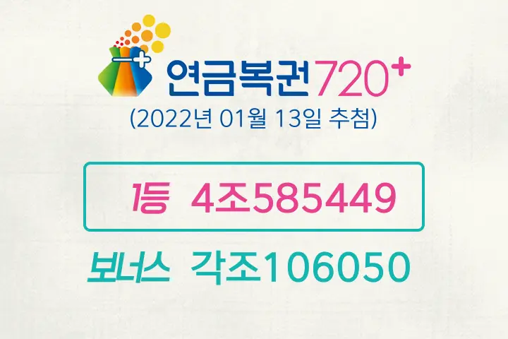 동행복권 연금복권720 89회(2022년 01월 13일 추첨) 1등 당첨번호4조585449, 1등 2등 배출 판매점