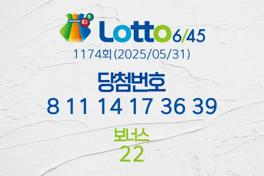 로또당첨번호조회 1174회(2025/05/31) 로또당첨번호 8 11 14 17 36 39 보너스 22, 로또1등당첨지역