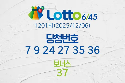 로또당첨번호조회 1201회(2025/12/06) 로또당첨번호 7 9 24 27 35 36 보너스 37, 로또1등당첨지역