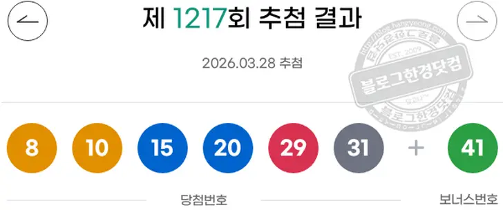 로또당첨번호 8 10 15 20 29 31 보너스 41
