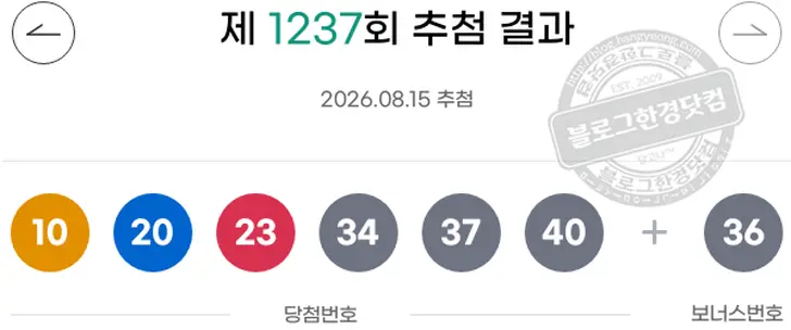로또당첨번호 10  20  23  34  37  40 보너스 36