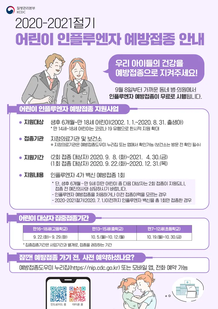 2020~2021 독감 (인플루엔자) 예방접종 알아보기 (어린이, 청소년, 어르신, 임신부 독감 무료 예방접종)
