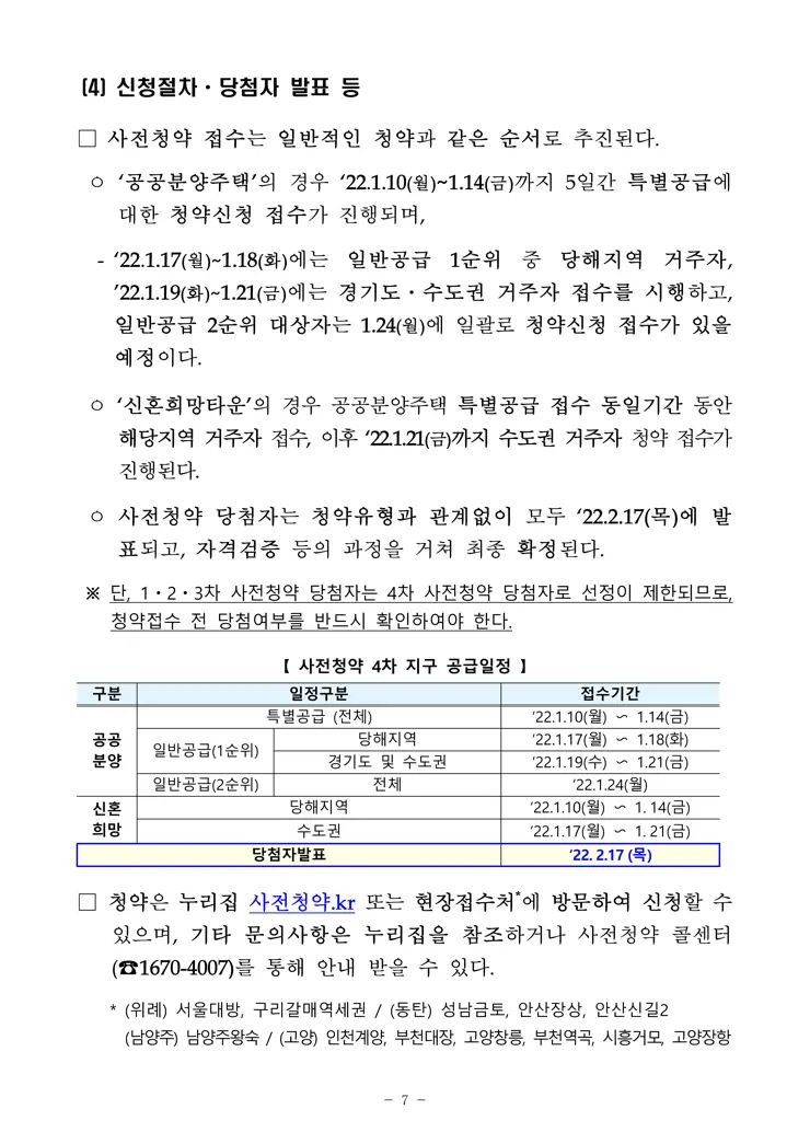 3기 신도시 및 수도권 4차 공공분양 2차 민간 사전청약 보도자료 공개