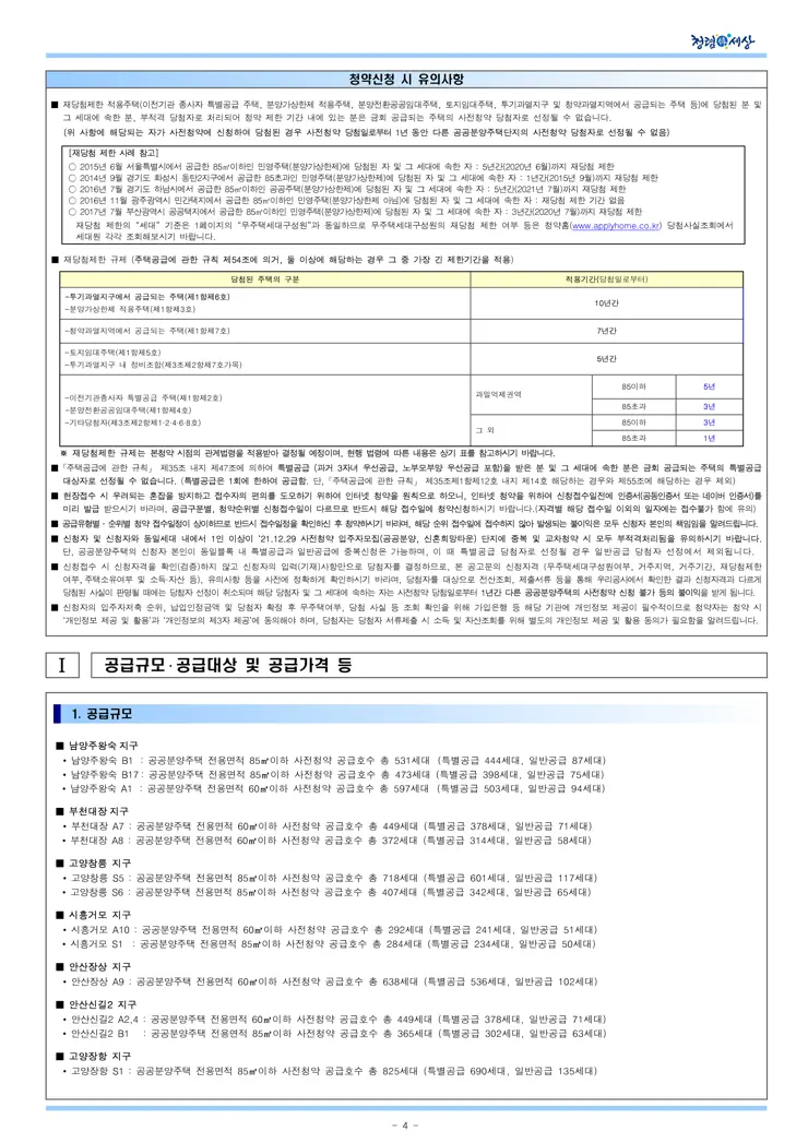2021년 사전청약 4차지구 공공분양주택 입주자모집공고