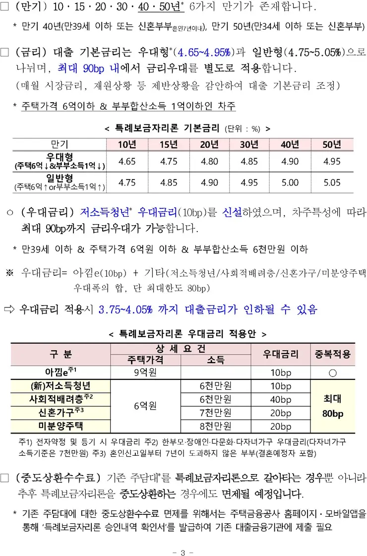 특례보금자리론 상세 정리 4%대 고정금리 모기지론 보도자료 전문 포함